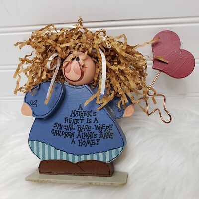 VTG  A Mother's Heart Is A Special Place  Crazy Hair Heart Wooden Figurine