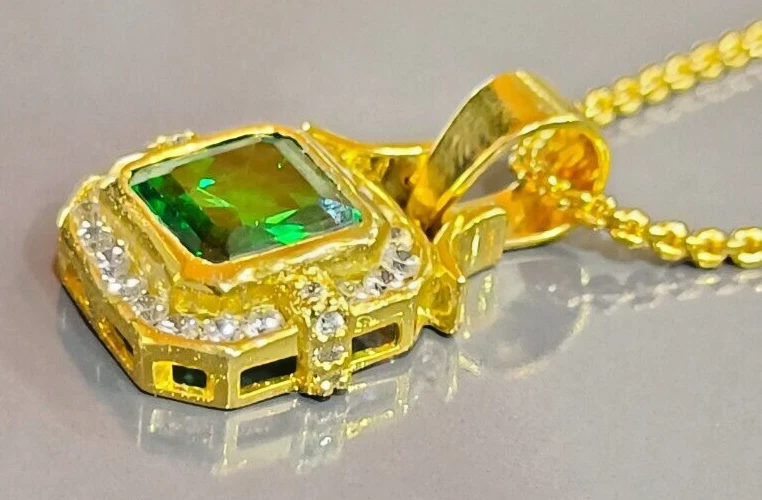 14k Gelb Vergoldet 3.50ct Künstlicher Diamant Smaragd Anhänger Halskette - Bild 2 von 4