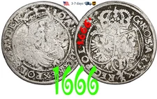 Poland 6 GROSCHEN 1666 John II Casimir Silver Coin #31664