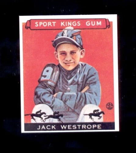 1933 Sports Kings Gum JACK WESTROPE Horse Racing Jockey 1986 Reprint Card