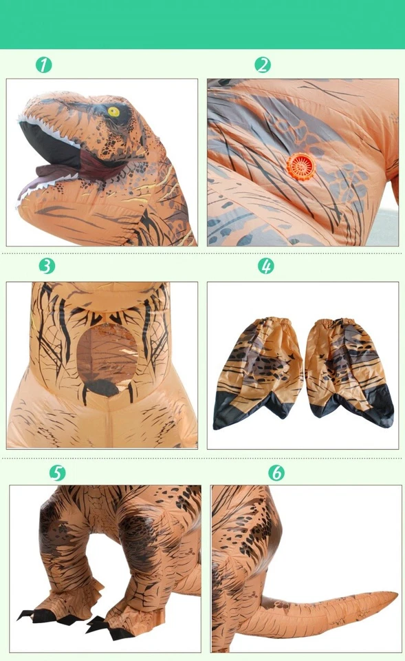 T-REX Dinosaur Inflatable Costume Adult Suit Outfit For Halloween Cosplay Party - Image 4 of 4