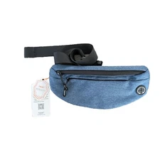 NWT! Tinyat Fanny Pack Waist Bag Dark Blue PAdjustable Belt Gray Linen  Lining
