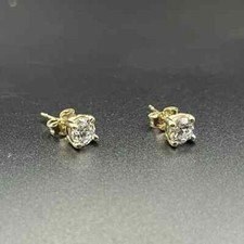 1.00Ct Round Cut Real Moissanite Solitaire Stud earrings 14K Yellow Gold Plated