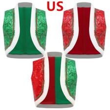 Kids Elf Dress-up Sequins Faux Fur Trim Dance Waistcoat for Christmas Party