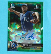 2018 Bowman Chrome HTA Green Atomic Refractor /99 Trevor Oaks Rookie Auto RC