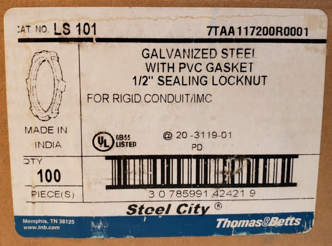 THOMAS & BETTS LS101 SEALING LOCKNUT 1/2" WITH PVC GASKET FOR RIGID