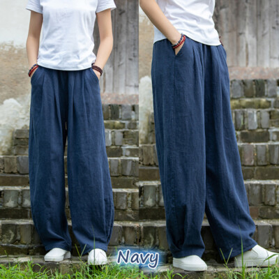 Ladies Linen Cotton Blend Harem Trousers Joggers Pants Bloomers Casual Retro