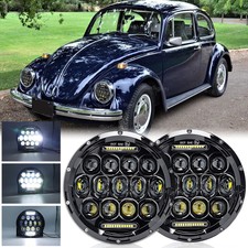 2pcs 7inch Round Led Headlights Hilo Beam Halo Drl Fit For Vw Beetle 1950-1979