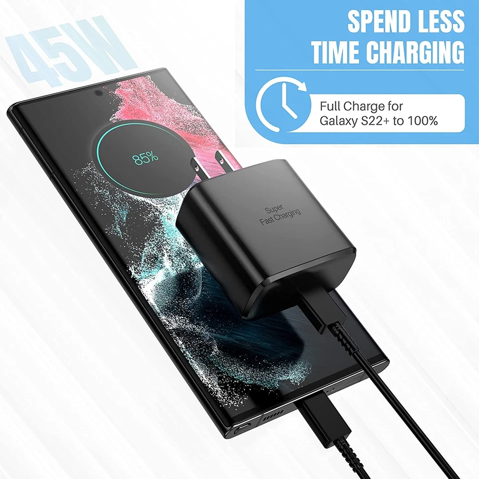 1-2X Lote 45W USB-C Bloque Cargador Pared Súper Rápido PD USB C A C Cable Para Samsung Foto 3 de 4