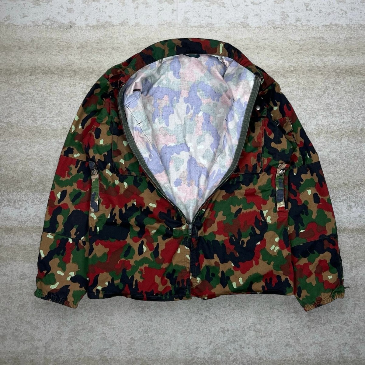 Vintage Swiss Military Camo Jacket Mens M Pattern Red Brown