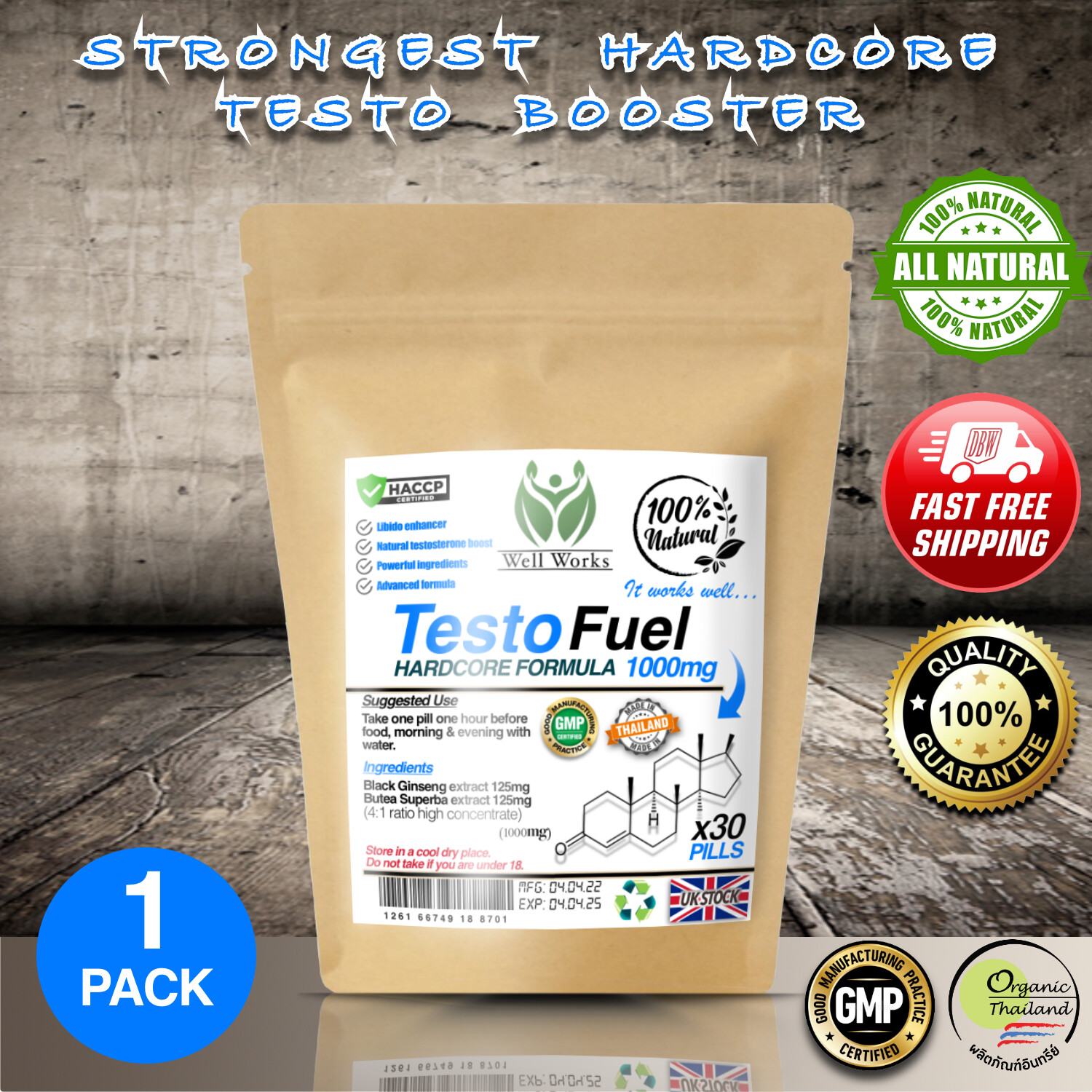 1 PACK Strongest Legal Testosterone Booster Anabolic Ingredients Muscle