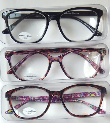 MAXSTUDIO +2.50 WOMEN'S PREMIUM READING GLASSES 3-PACK READERS NEW AUTHENTIC 
