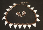 Renoir Matisse Necklace & Earrings Set Copper White Enamel Leaf Wedding Jewelry — photo 1