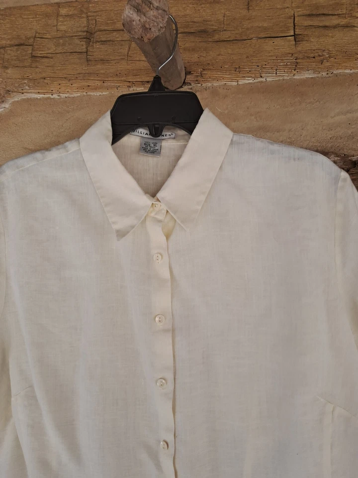Jillian Jones Women's Shirt Short Sleeved Button Up 100% Linen Pale Yellow Size - Image 2 of 4