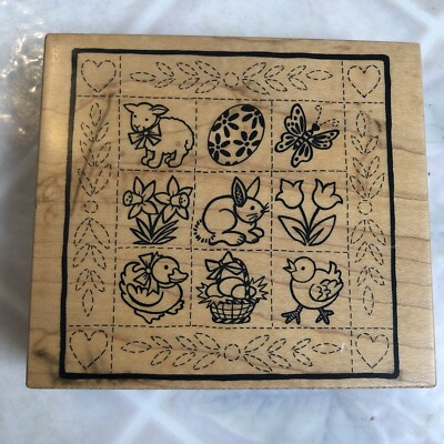 PSX Design EASTER EGGS LAMB CHICK FLOWERS BUTTERFLY GRID Rubber Stamp K-2306
