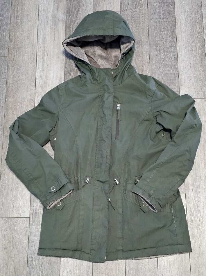 Free Country Jacket Womens Small Green Polyester Faux Fur Front