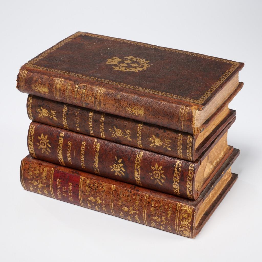 アンティーク雑貨 Old French Books 1830. Antique Leather Book French Liquor Decanter Tantalus Faux