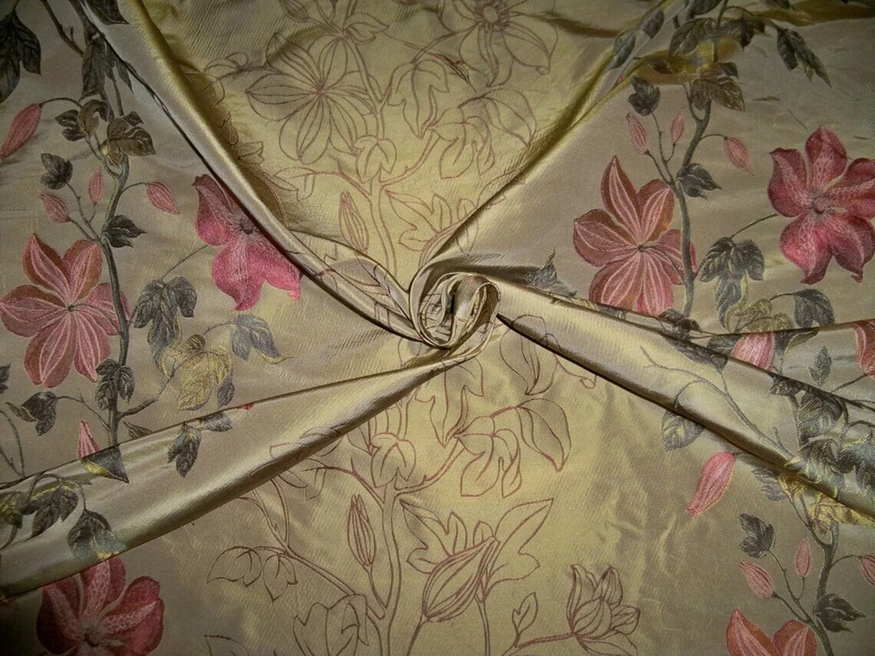 TELA BROCADO DAMASCO SEDA VIDES FLORALES TOSCANA STROHEIM & ROMANN 10 YARDAS ORO Foto 2 de 4