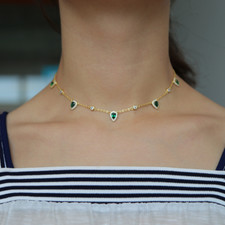 2.50Ct Pear Emerald  Diamond Women's Charm Choker Necklace 14k Yellow Gold Over