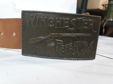 Winchester Repeating Arms Brass Belt Buckle with Belt Authorized Reproduction