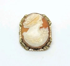 Vintage Amco 10K Gold Filled Carved Shell Cameo Brooch Pin