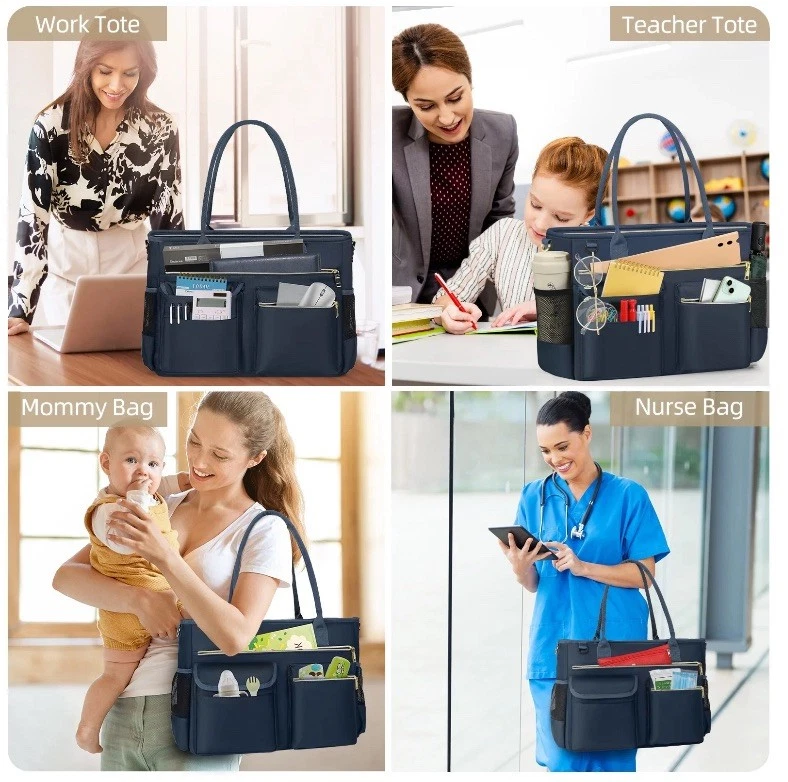 Large Laptop Tote Bag Fits 15.6” Teacher Work Tote w/ Insulated Pocket NEW -Blue - Image 2 of 4