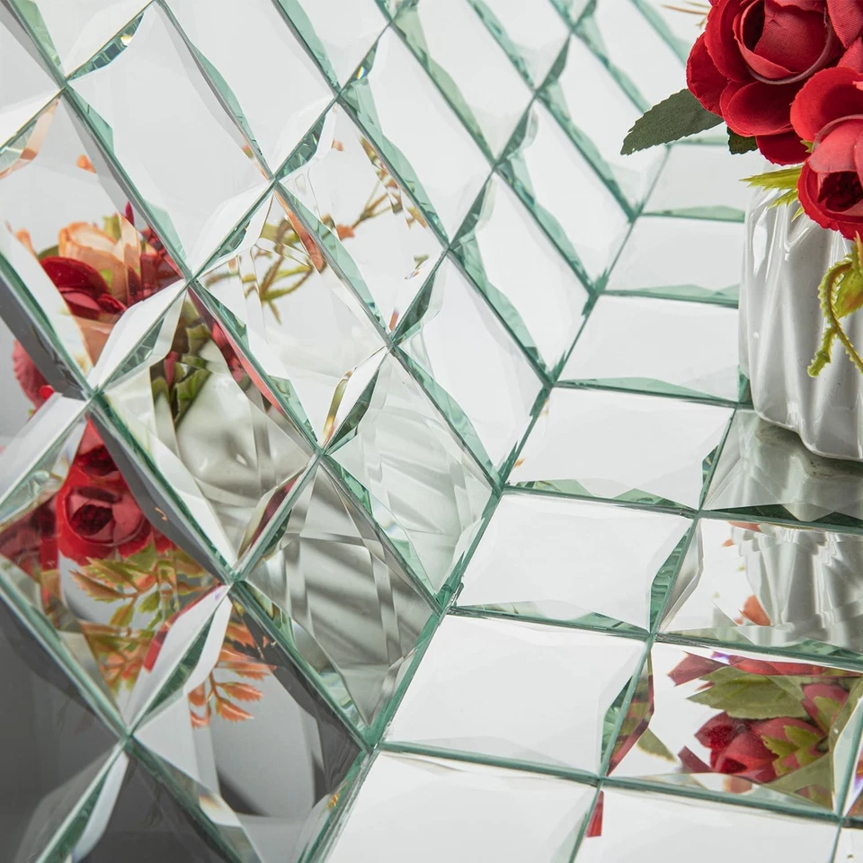 Azulejo de vidrio espejo biselado de 2 pulgadas pelar y pegar para salpicadero de cocina elegante Foto 3 de 4