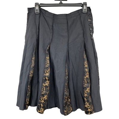 Reni Leza Black Lace Panel A Line Midi Skirt Size 50 US 12 Steampunk Circle y2k