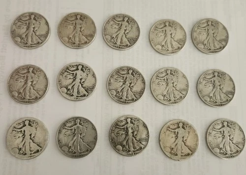 Lot of 15 Walking liberty half dollar