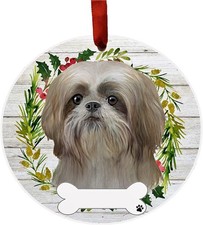 Shih Tzu Tan Ornament - E S Pets, DIY Personalizable, Ceramic Round Ornament
