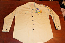 Boy Scouts of America BSA Men's Shirt Tan X-Large XL Sewn Patches Long Sleeve