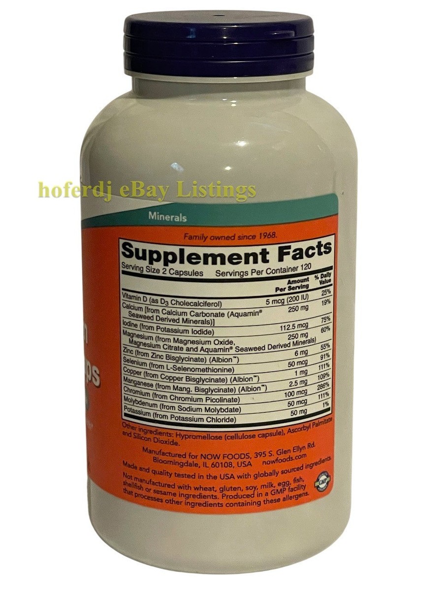 Now Full Spectrum Mineral Caps – 240 Gélules, Multi-minéraux Pour Os Et Articulations, Date 09/2029
