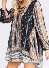 Show Me Your MuMu, black tunic, bohemian paisley print, S