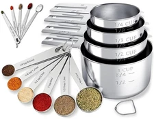 15PCS Measuring Cups and Spoons Set - Includes 4 Stainless Steel Measuring Cu...