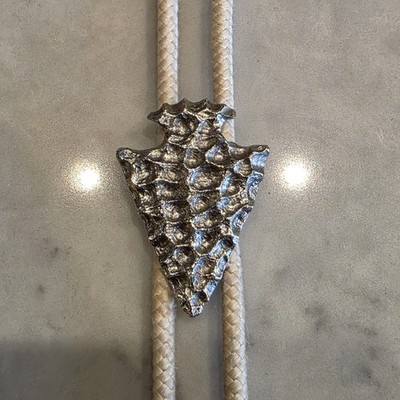 Silver Tone Arrowhead Shaped Bolo Tie with Beaded Native American Lanyard
