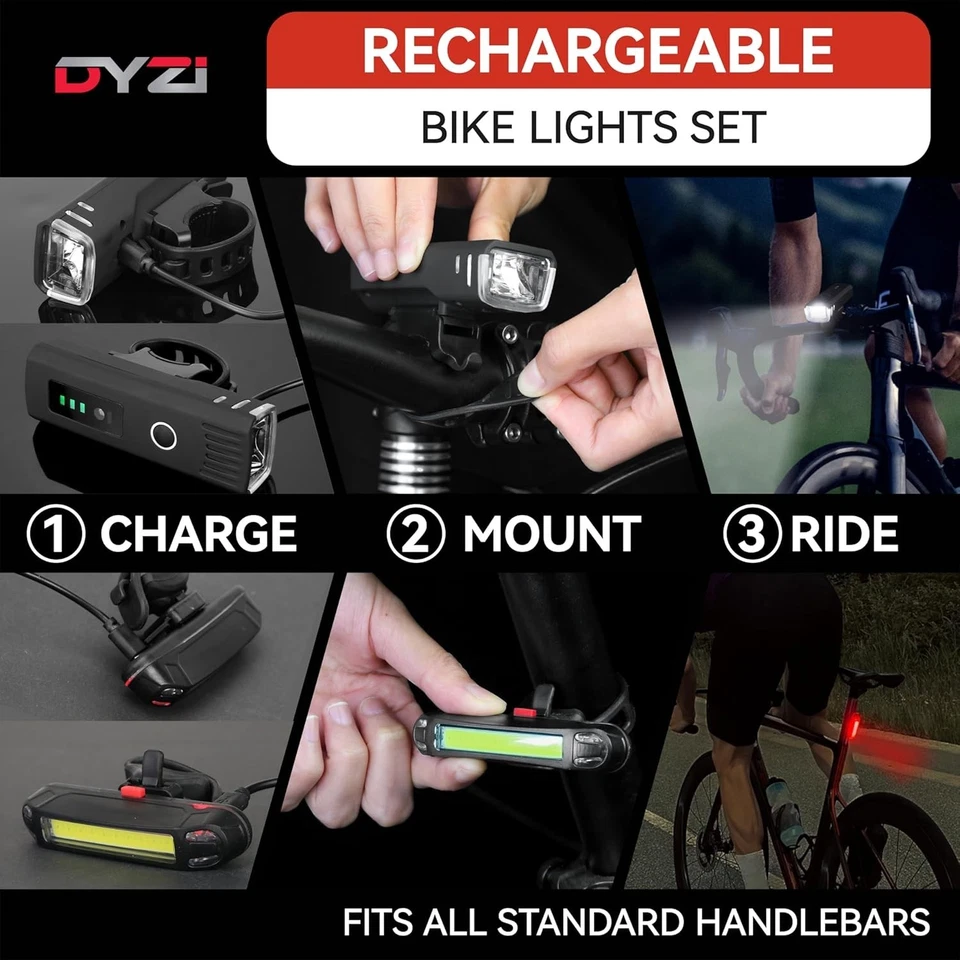 BICYCLE / SUPER BRIGHT BIKE LIGHTS SET FULLY RECHARGEABLE LIGHT WATERPROOF DYZI - Image 3 of 4
