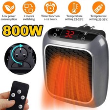 Wall Plug Electric Space Heater Low Energy Ceramic Heater Fan Portable w/Remote