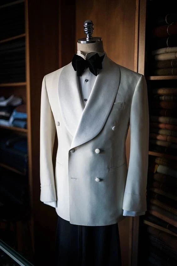 Classical White Mens Suits Double Breasted Formal Tuxedos Wedding Prom Blazer