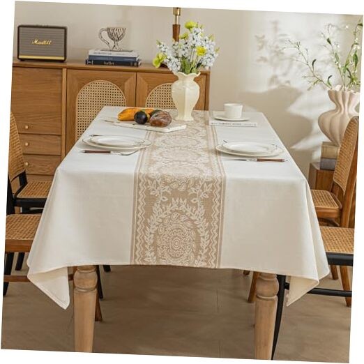 Linen Tablecloths for 70" x 55"（Fits tables 48"-60" in length） Beige Hh