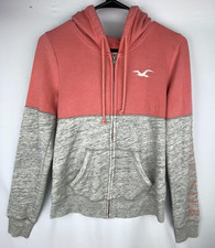Hollister Hoodie Sweatshirt Womens Small Pink Gray Full Zip Spellout Logo