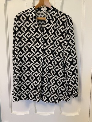 Excellent luxury brand ERFO blouse/tunic UK 16/18  Black and white geometric