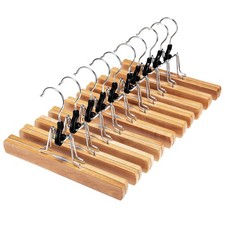 Wooden Pants Hangers 10 Pack, Non Slip Wood Skirt Hangers, Wood Clamp Hanger ...