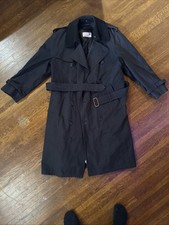Stanley Blacker Triple Lined Trench Coat Black Size Large 100% Wool Made In USA