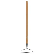 47 In. Wood Handle Coated Steel Garden Bow Rake Wood Handle Welded Tines 14-Tine