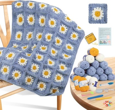 Coopay Crochet Kit Beginners for Blanket, Granny Squares Crochet Blanket Kit w