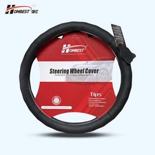 New Premium Black Genuine Leather Universal Fit Car Truck Steering Wheel Cover