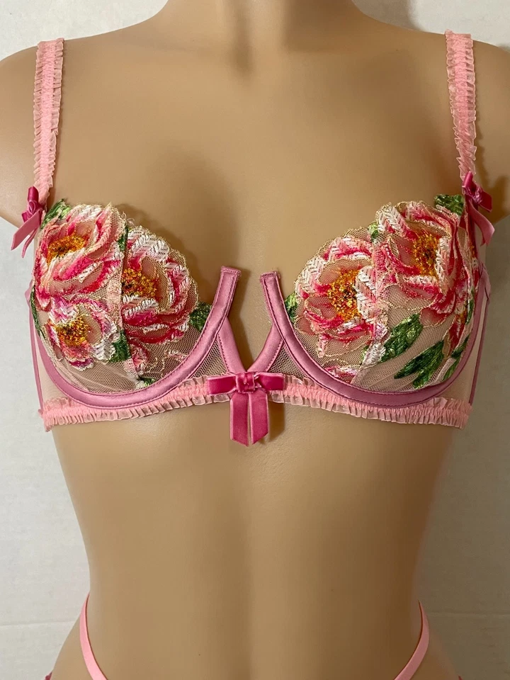 Sujetador For Love & Lemons Rosa Punta Aguja SDD Malla Satinada Transparente Bordado Floral Foto 3 de 4