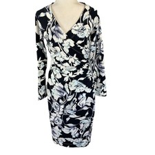 Soft Surroundings Faux Wrap Long Sleeve Ponte Knit Jersey Floral Dress XS