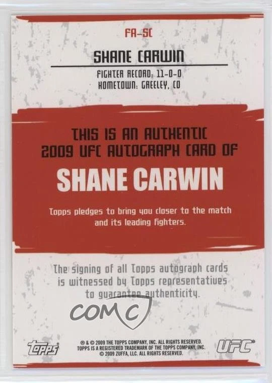 2009 Topps UFC Fighter Auto Shane Carwin #FA-SC Rookie Auto RC - Image 2 of 2