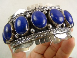 Navajo L Brgay HEAVY 113g BIG 7" Sterling 11 Lapis Lazuli Cuff Bracelet Native